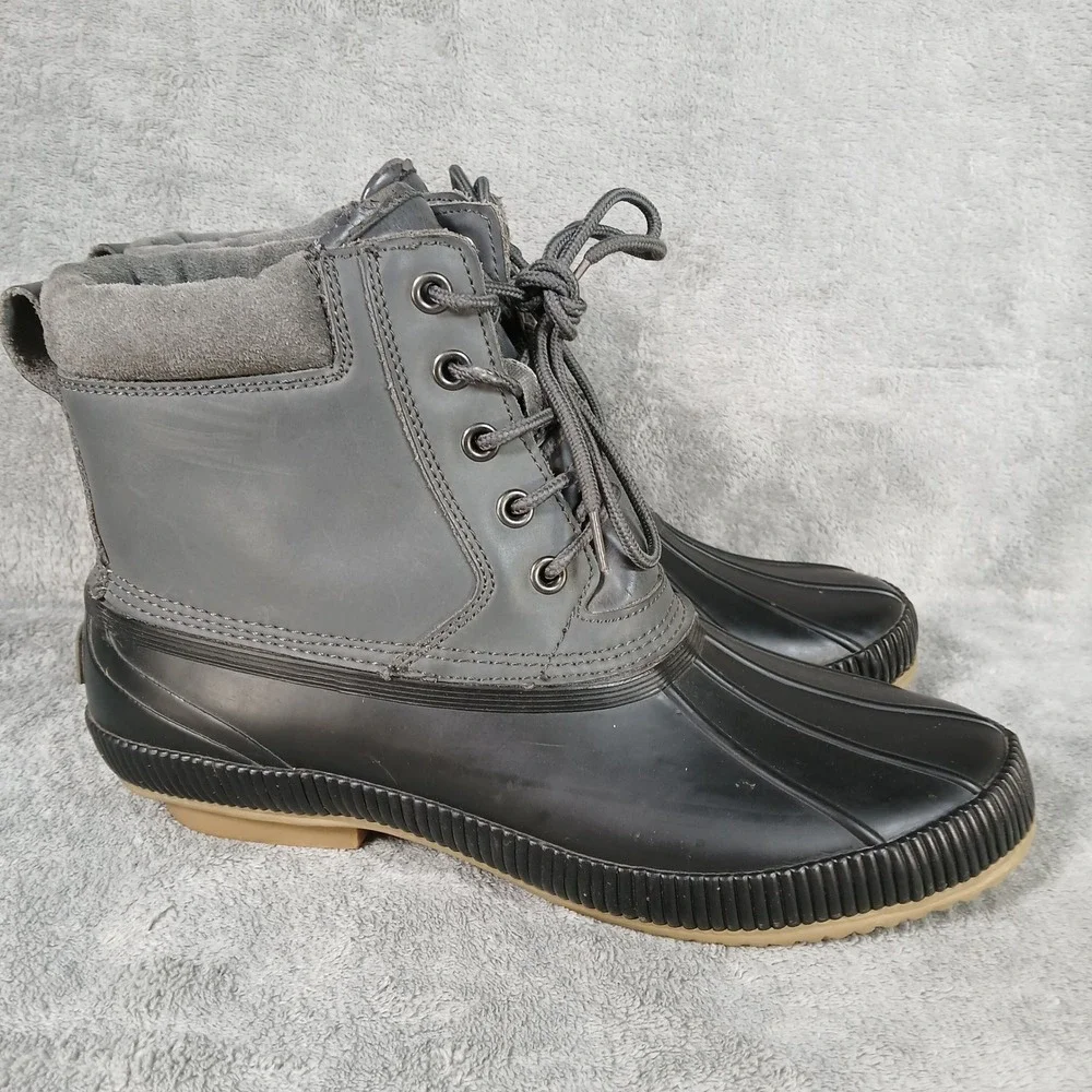 Tommy Hilfiger Duck Boots Mens 10 Grey Black Lace Up Rain Snow